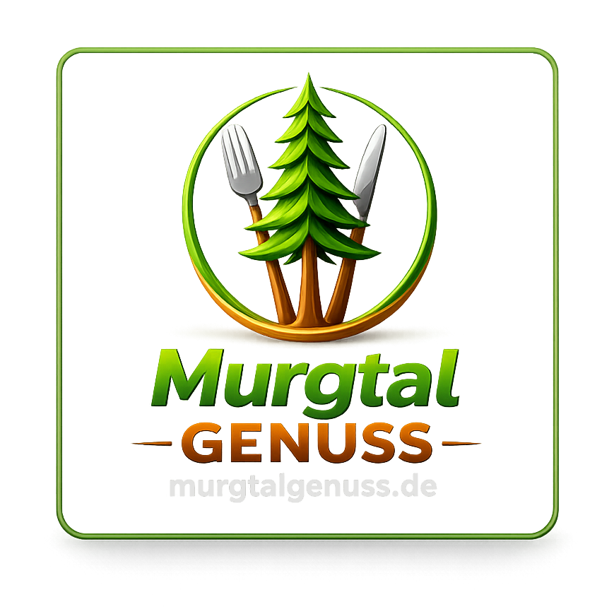 Logo von Murgtal Genuss: eine Tanne zwischen Gabel und Messer, in Grün- und Naturtönen, steht für regionale Schwarzwälder Küche und Genuss